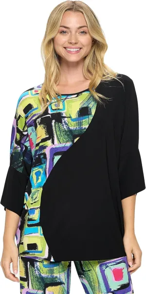 Jostar Women's Print Tunic Top - 3/4 Sleeve Round Neck Contrast Printed T Shirts
