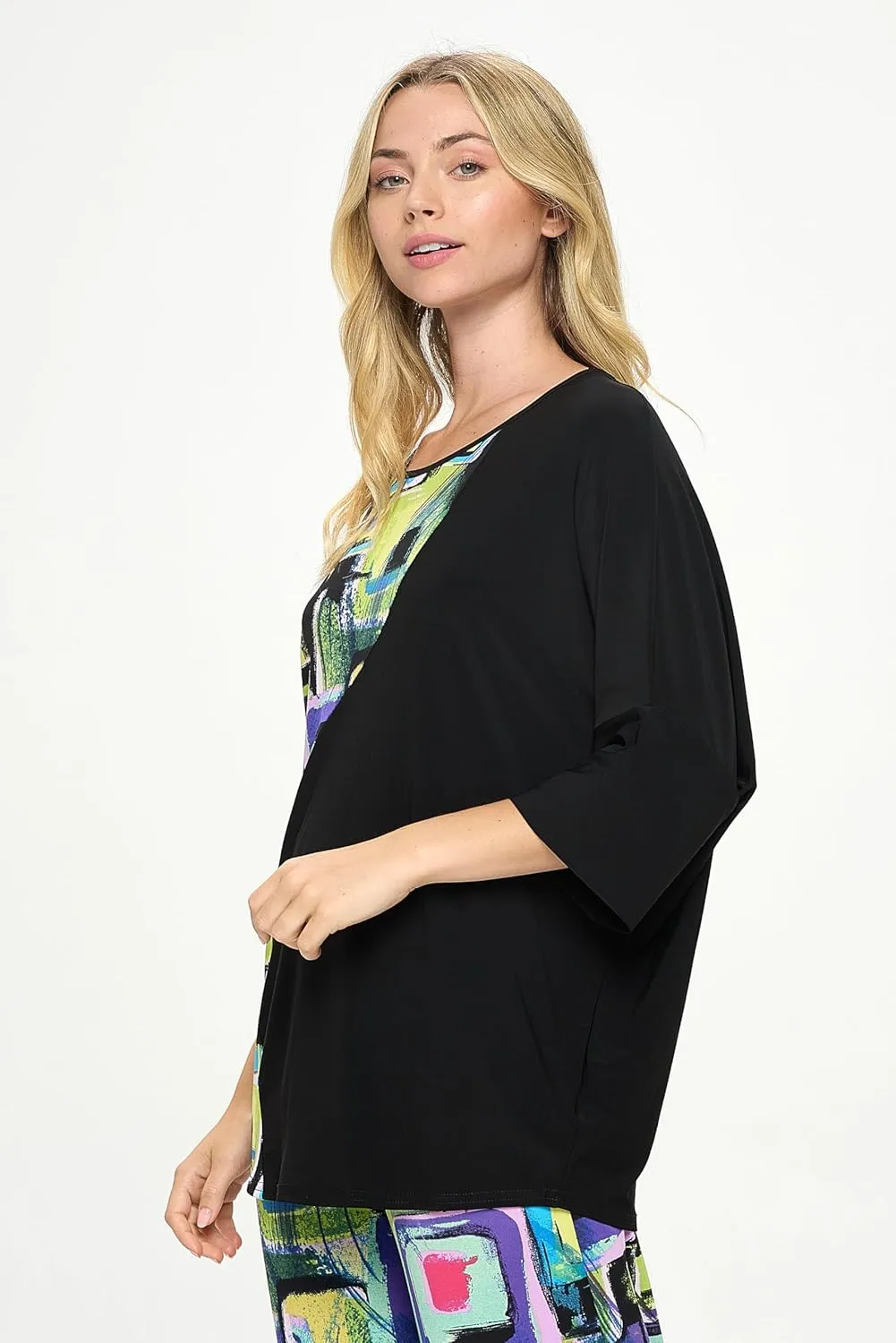 Jostar Women's Print Tunic Top - 3/4 Sleeve Round Neck Contrast Printed T Shirts
