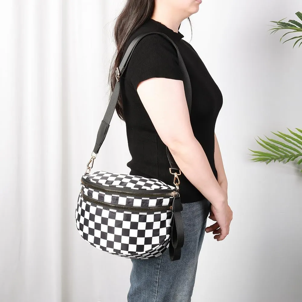 JQWSVE Checkered Crossbody Bag Bum Bag for Women Checkered Purse Plus Size Crossbody Bags Black and White Purse Out Going Bag