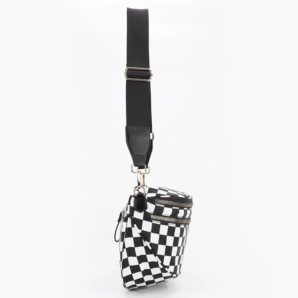 JQWSVE Checkered Crossbody Bag Bum Bag for Women Checkered Purse Plus Size Crossbody Bags Black and White Purse Out Going Bag