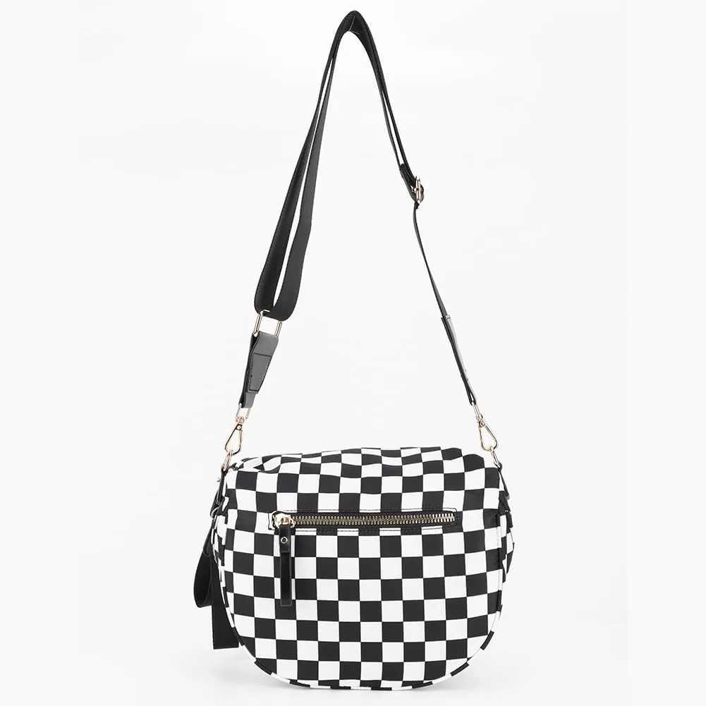 JQWSVE Checkered Crossbody Bag Bum Bag for Women Checkered Purse Plus Size Crossbody Bags Black and White Purse Out Going Bag