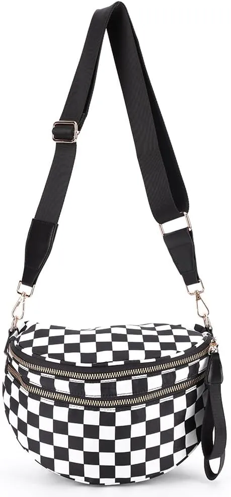 JQWSVE Checkered Crossbody Bag Bum Bag for Women Checkered Purse Plus Size Crossbody Bags Black and White Purse Out Going Bag