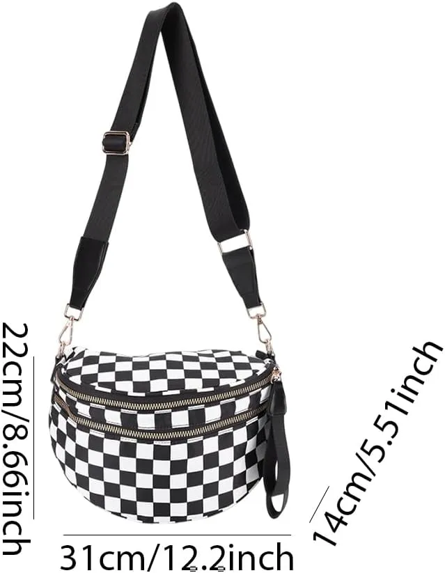 JQWSVE Checkered Crossbody Bag Bum Bag for Women Checkered Purse Plus Size Crossbody Bags Black and White Purse Out Going Bag