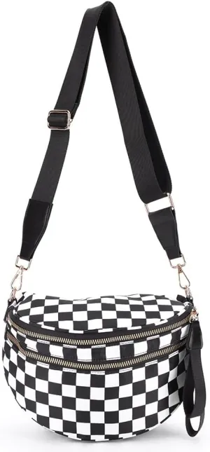 JQWSVE Checkered Crossbody Bag Bum Bag for Women Checkered Purse Plus Size Crossbody Bags Black and White Purse Out Going Bag