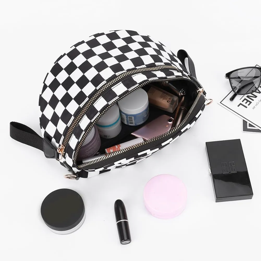 JQWSVE Checkered Crossbody Bag Bum Bag for Women Checkered Purse Plus Size Crossbody Bags Black and White Purse Out Going Bag