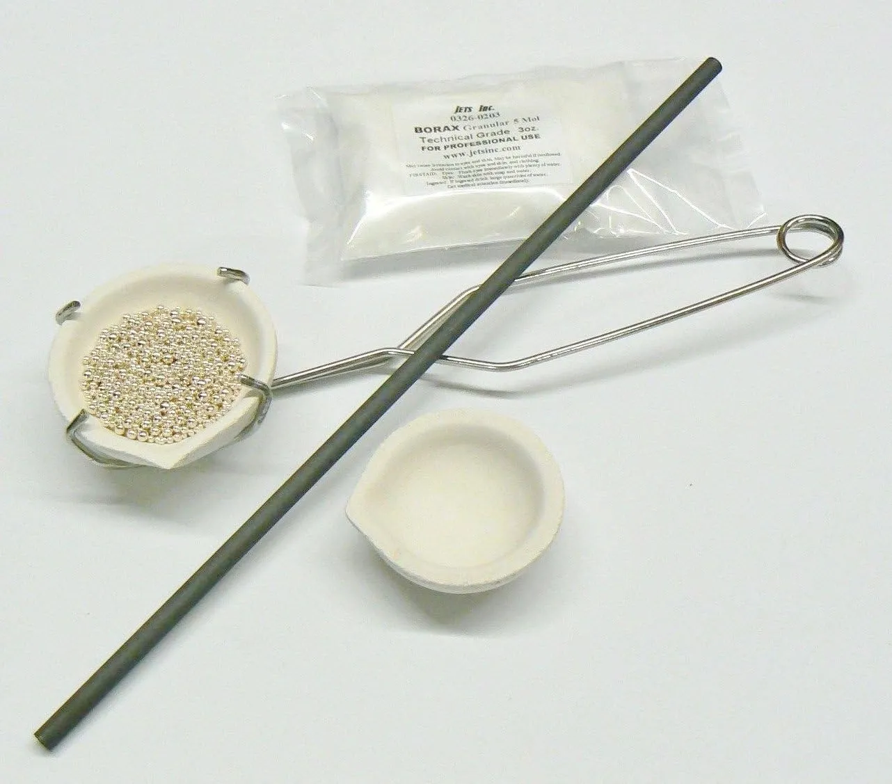 JTS Melting Kit Gold & Silver Italian Crucibles Set Whip Handle Carbon Rod Borax Torch Melt Scrap
