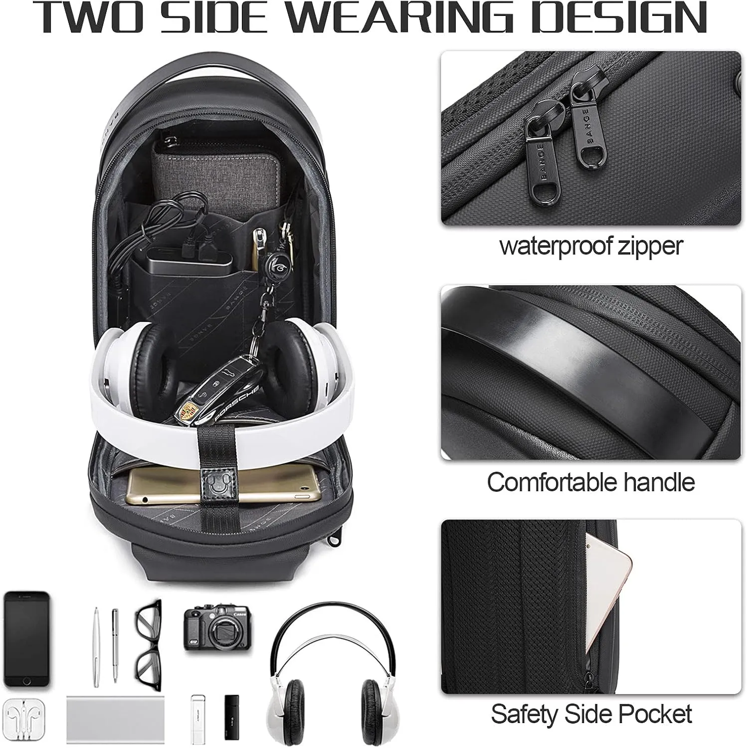 JUMO CYLY Water-Resistant Sling Bag for Men, USB Crossbody Backpack Casual Mens Shoulder Bag