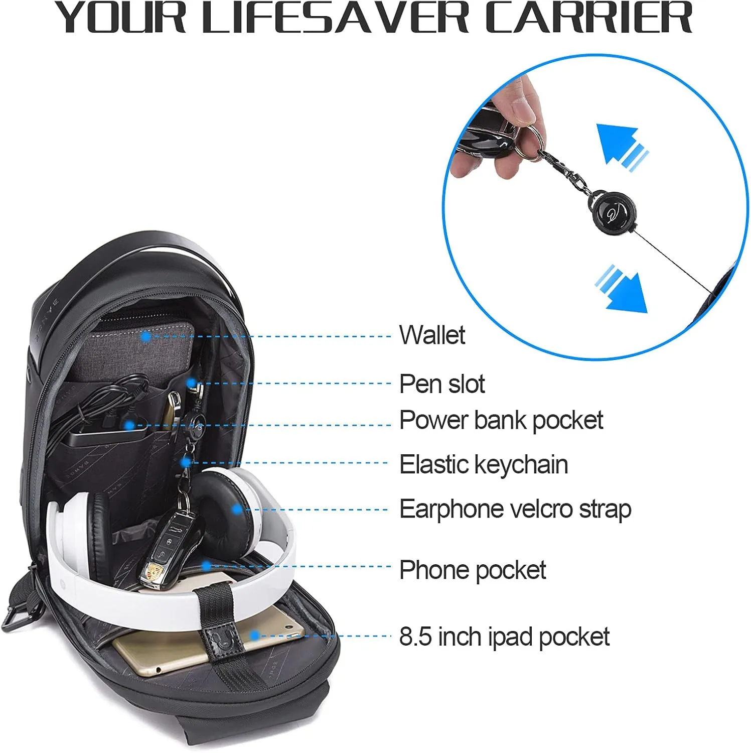JUMO CYLY Water-Resistant Sling Bag for Men, USB Crossbody Backpack Casual Mens Shoulder Bag