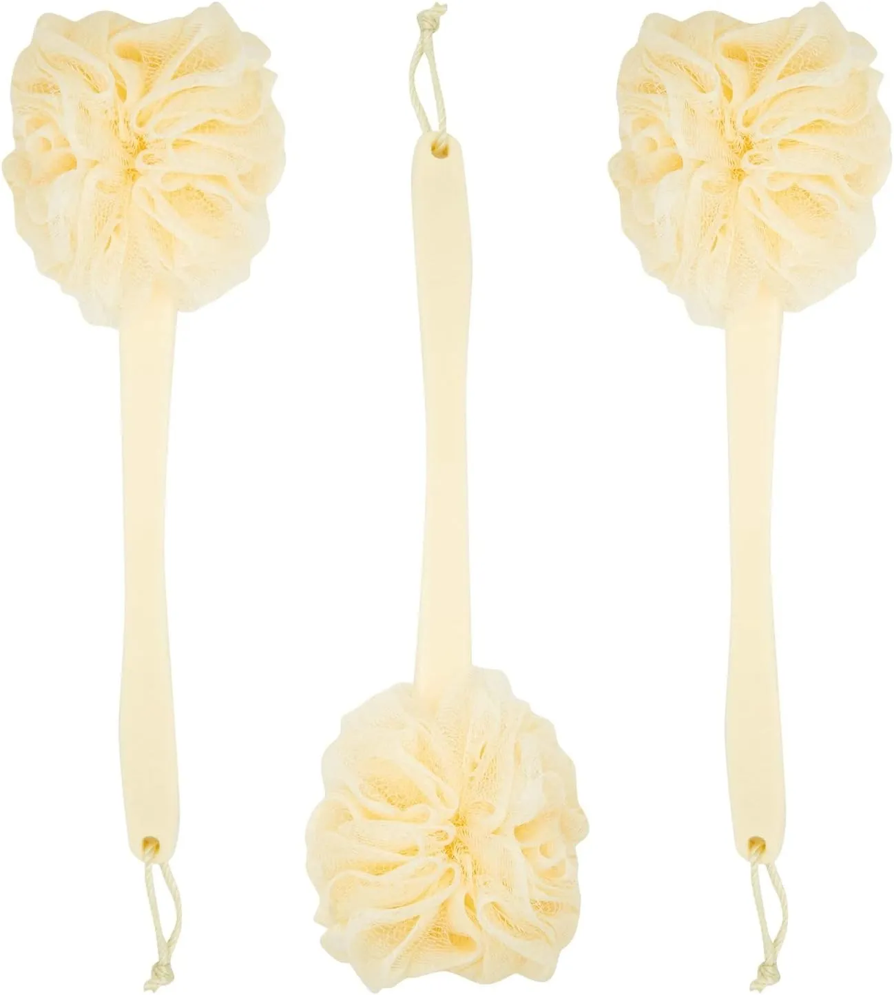 Juvale 3 Pack Long Handled Loofah Back Scrubber for Shower - Exfoliating Loofah with Handle for Shower & Bath (18 in)