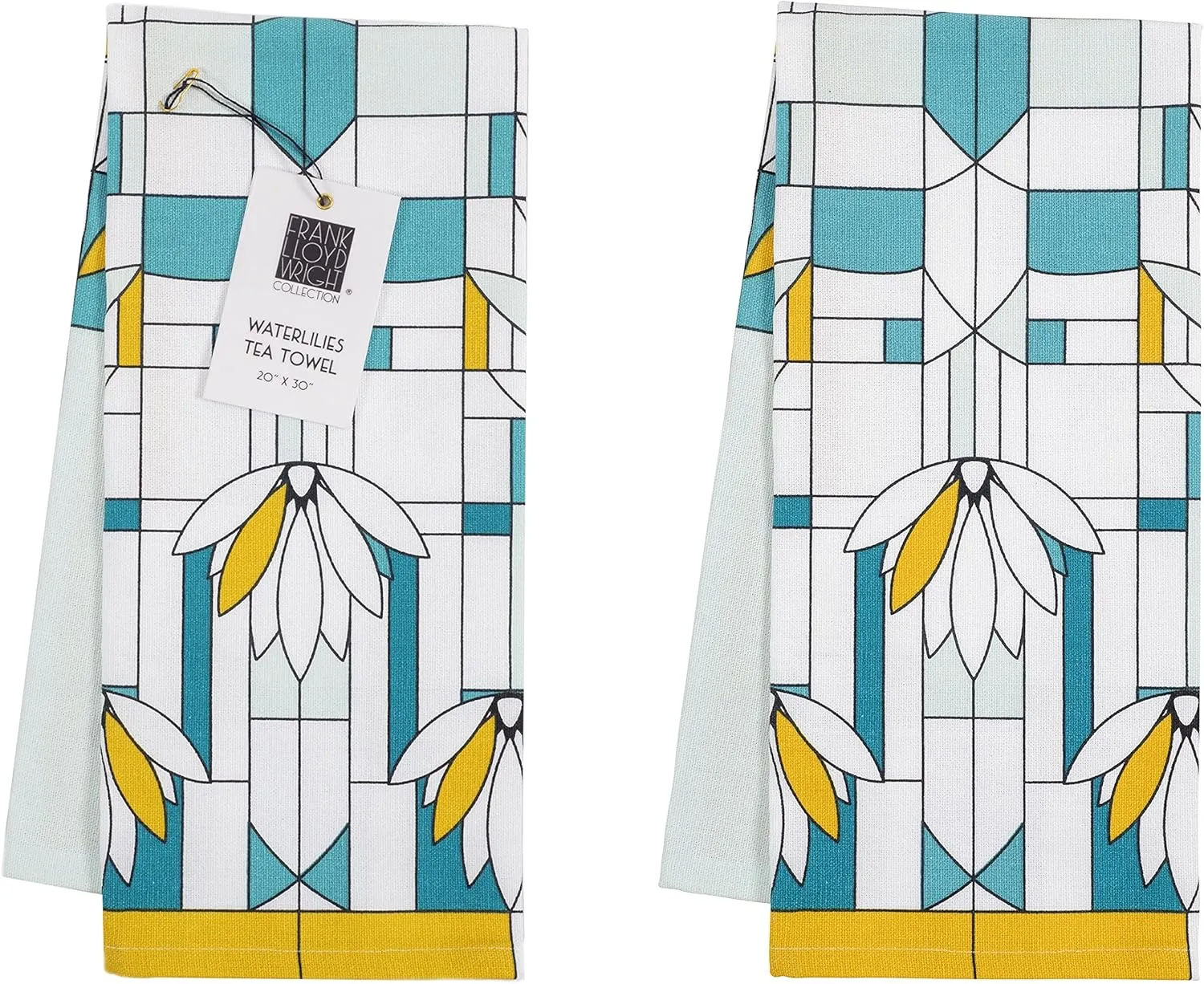 KAF Home Frank Lloyd Wright Printed Kitchen Tea Towel 20 x 30-inch, 100-Percent Cotton, (Set of 2) (Water Lilies)