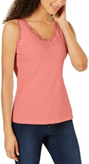 Karen S Cotton Lace Trim Tank Top Coral Lining XL