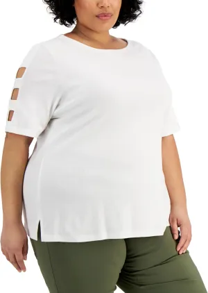 Karen Scott Plus Size Cotton Cutout-Sleeve Top Bright White 3X