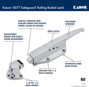 Kason 0058 Safeguard Radial Latch and Flush to 1/4" Roller Strike, Polished Finish, 10058L05021_10059005001