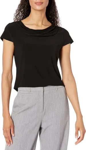 Kasper Women's Cowl Neck, Cap Sleeve Jersey Top