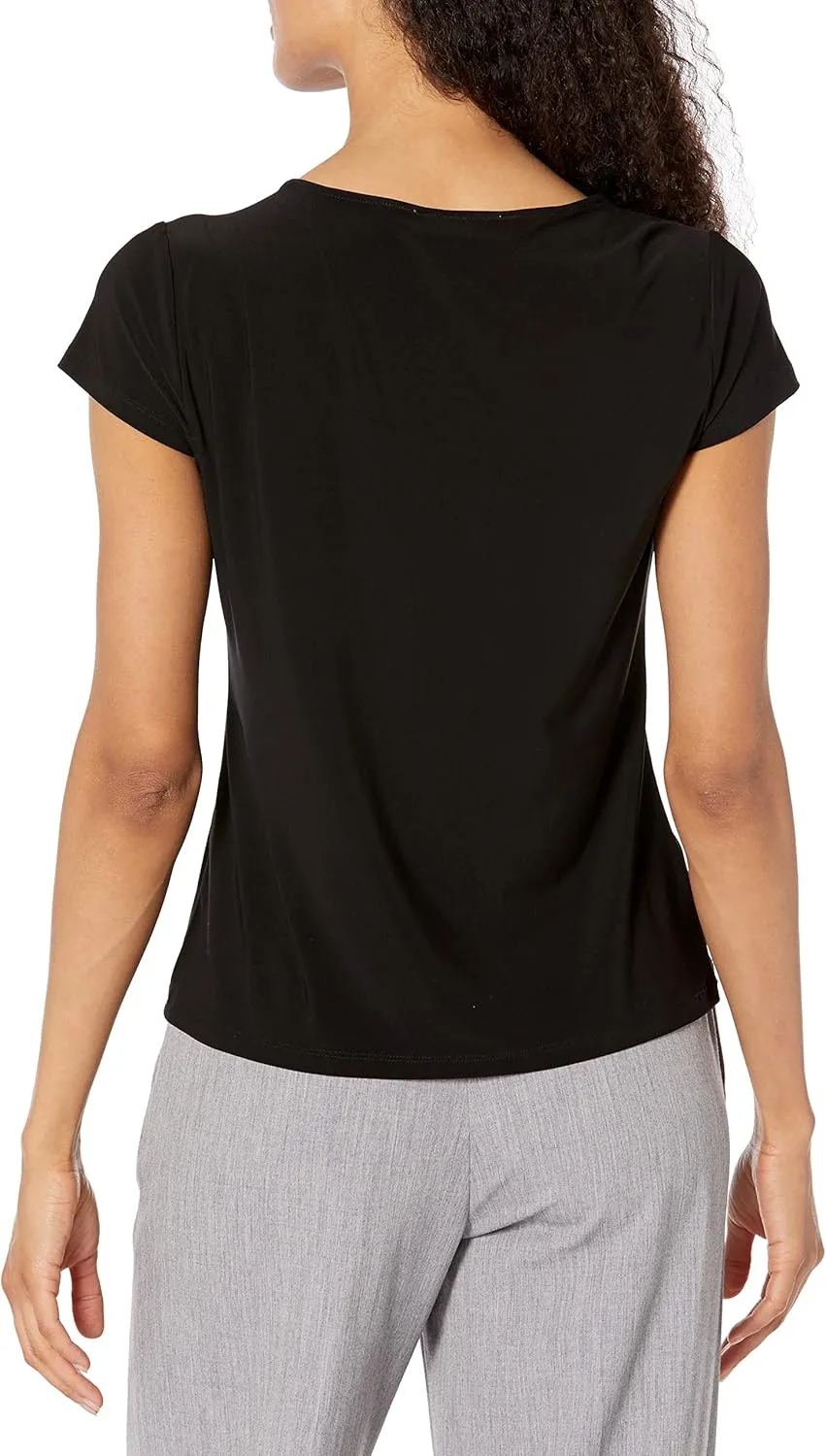 Kasper Women's Cowl Neck, Cap Sleeve Jersey Top