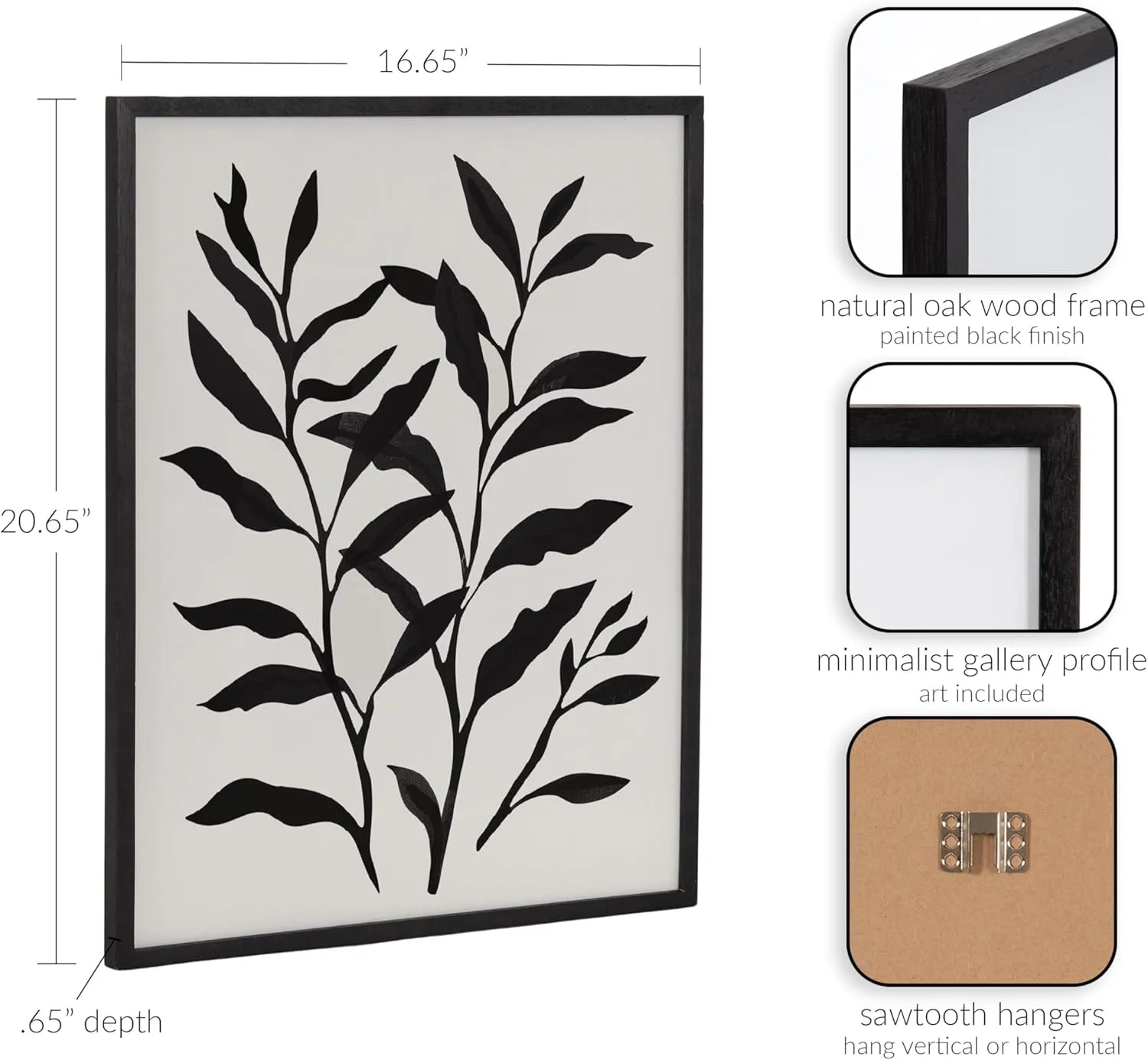 Kate and Laurel Modern Botanical Matisse Inspired Silhouette Framed Wall Art by The Creative Bunch Studio, 16x20 Black, Black and White Floral Art for Wall