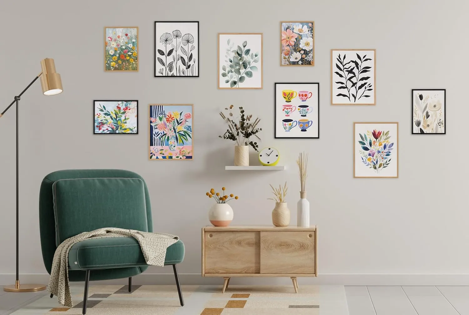 Kate and Laurel Modern Botanical Matisse Inspired Silhouette Framed Wall Art by The Creative Bunch Studio, 16x20 Black, Black and White Floral Art for Wall