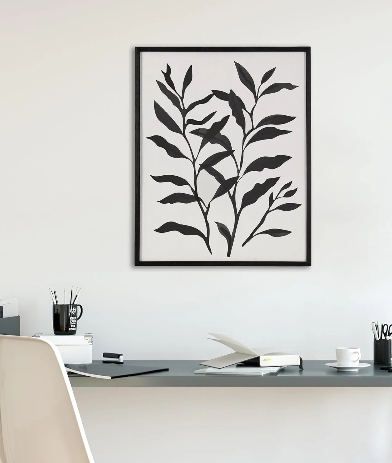 Kate and Laurel Modern Botanical Matisse Inspired Silhouette Framed Wall Art by The Creative Bunch Studio, 16x20 Black, Black and White Floral Art for Wall