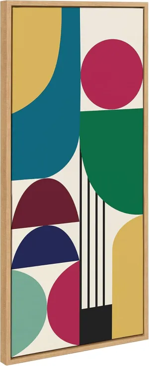 Kate and Laurel Sylvie MCM Pattern 13 Framed Canvas Wall Art by Rachel Lee of My Dream Wall, 18x40 Natural, Colorful Abstract Shape Pattern Art for Wall