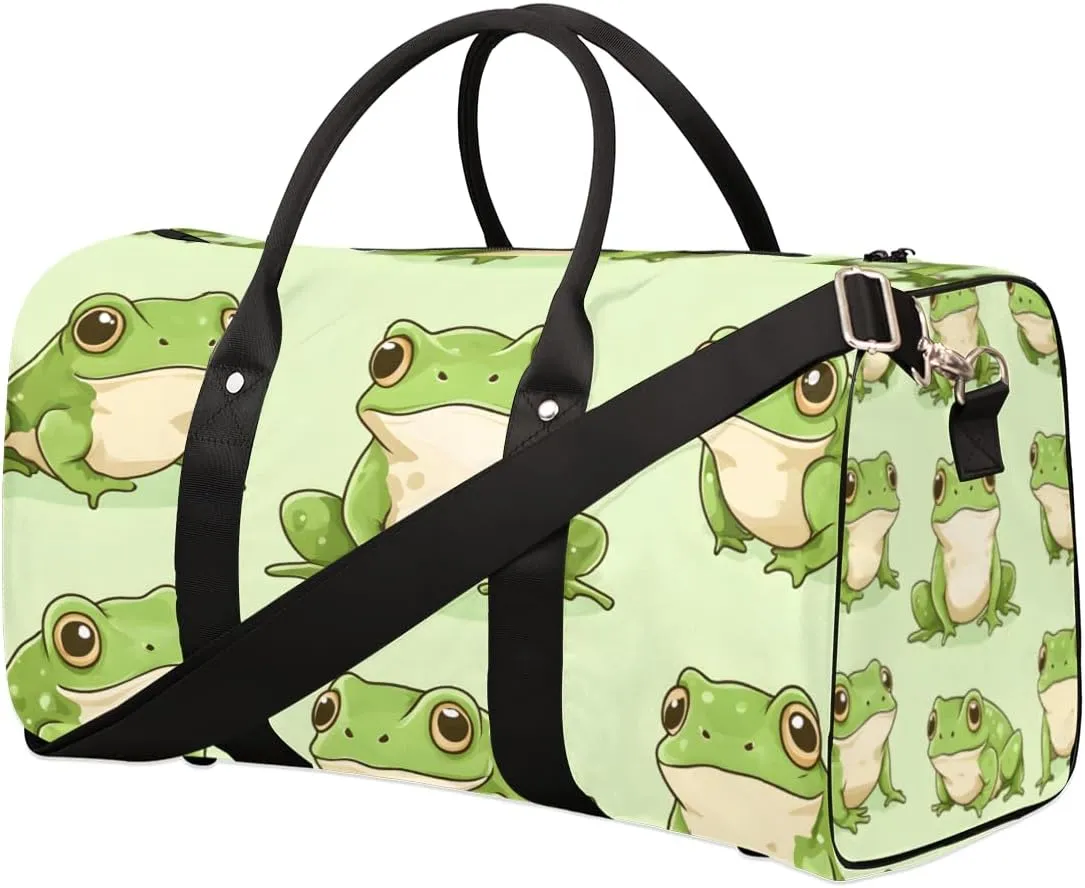 Kawaii Frogs Travel Duffle Bag for Women Men Gym Duffel Foldable Bag Waterproof Weekender Cartoon Animals Frog Duffle Tote