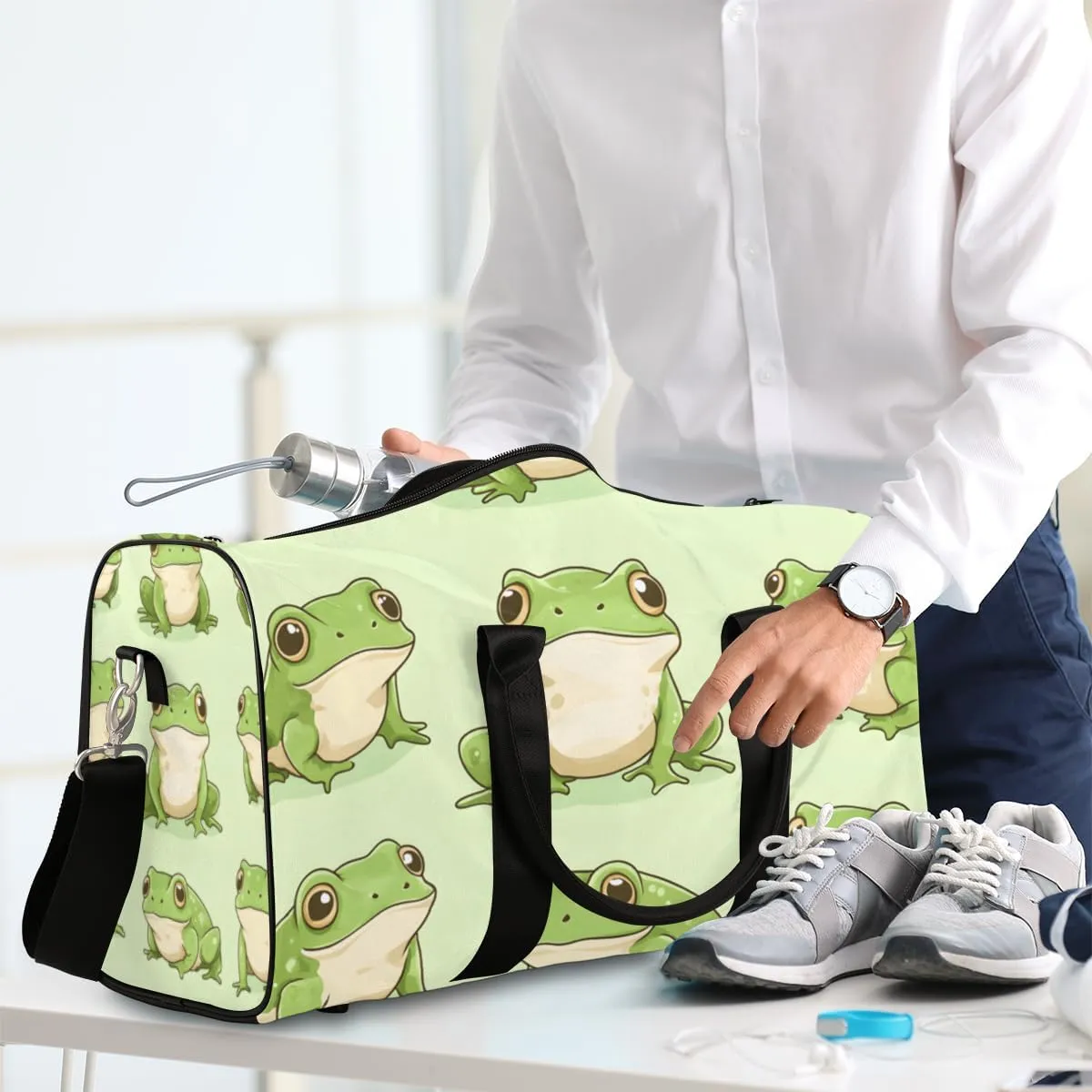 Kawaii Frogs Travel Duffle Bag for Women Men Gym Duffel Foldable Bag Waterproof Weekender Cartoon Animals Frog Duffle Tote