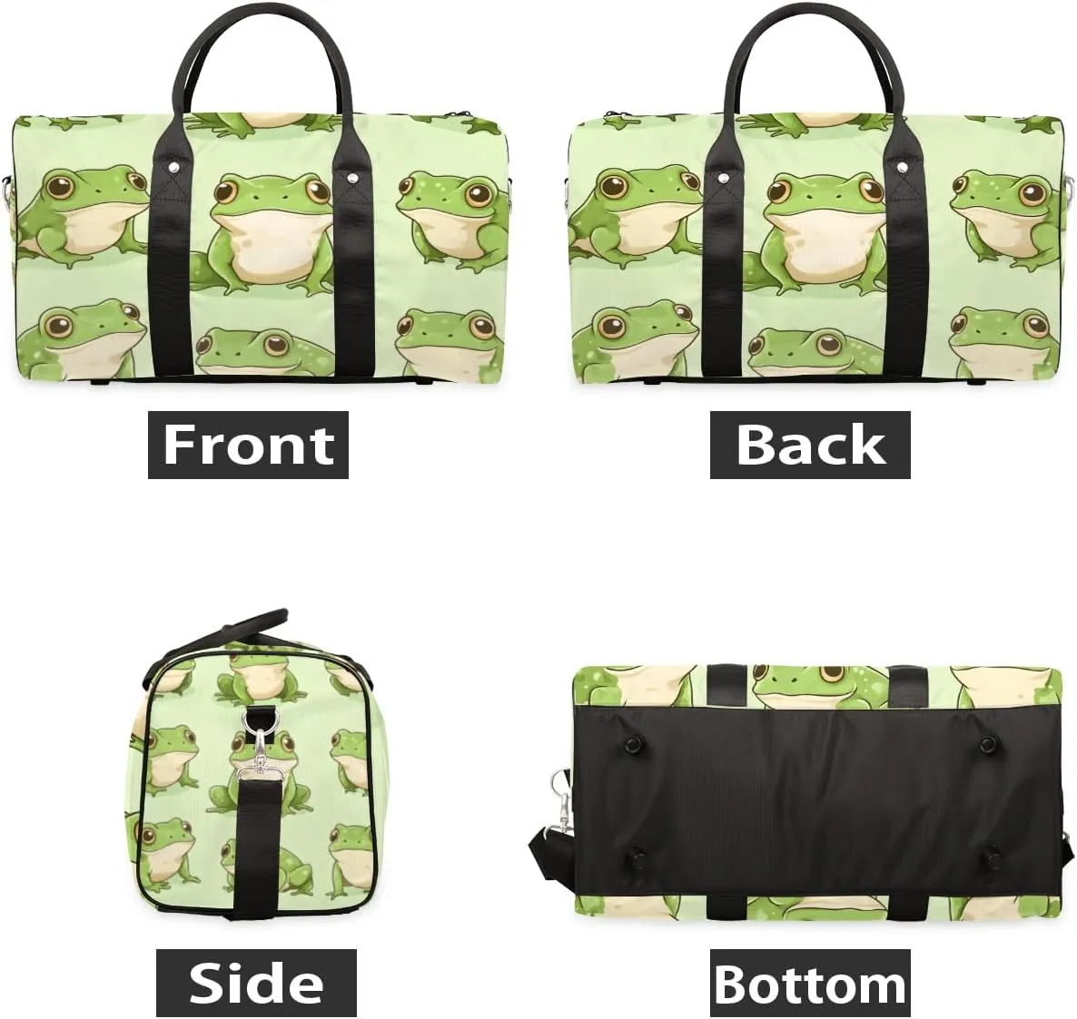 Kawaii Frogs Travel Duffle Bag for Women Men Gym Duffel Foldable Bag Waterproof Weekender Cartoon Animals Frog Duffle Tote