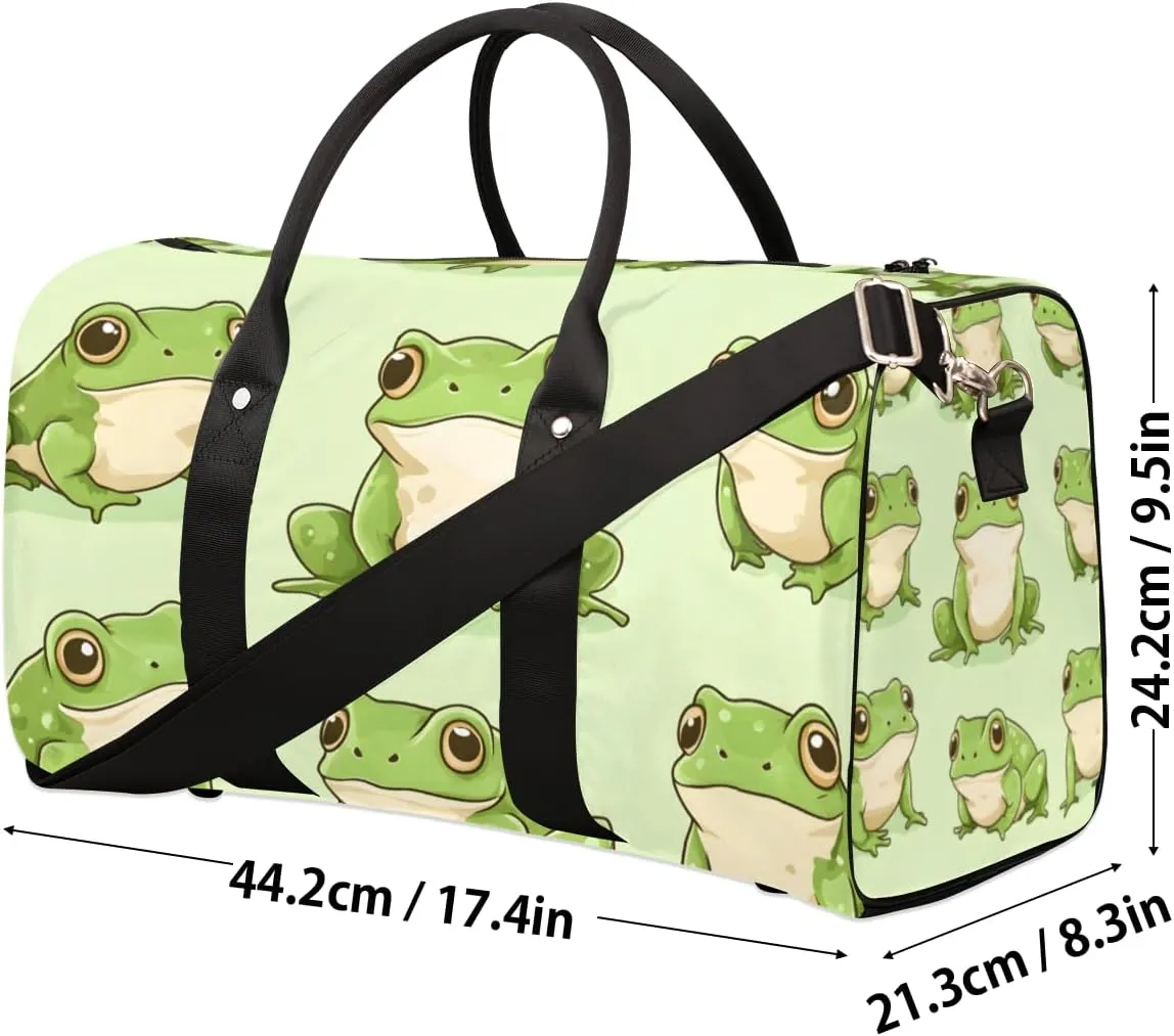 Kawaii Frogs Travel Duffle Bag for Women Men Gym Duffel Foldable Bag Waterproof Weekender Cartoon Animals Frog Duffle Tote