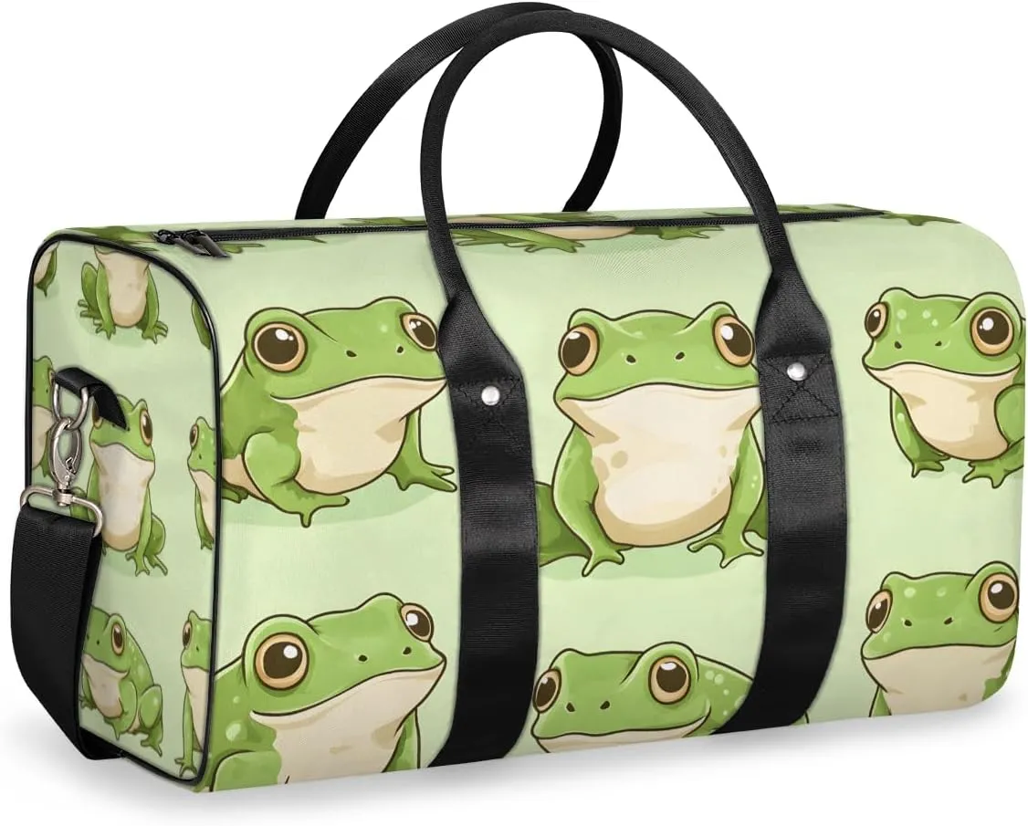Kawaii Frogs Travel Duffle Bag for Women Men Gym Duffel Foldable Bag Waterproof Weekender Cartoon Animals Frog Duffle Tote