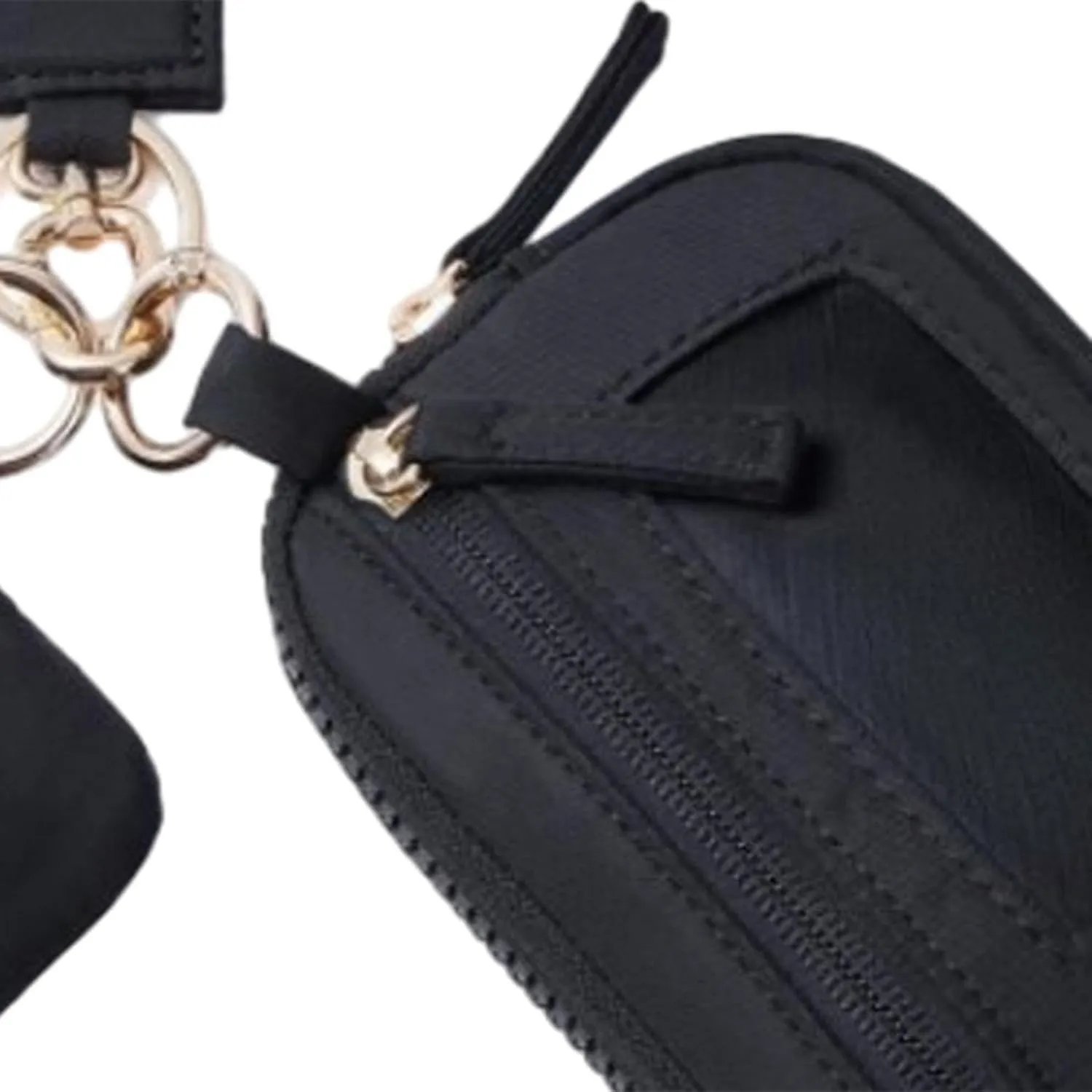 Keychain Wristlet Wallet Purse Card Storage with Zipper Bag Double Pouch Women Men for Traveling Street Fishing Shopping Hiking, Black