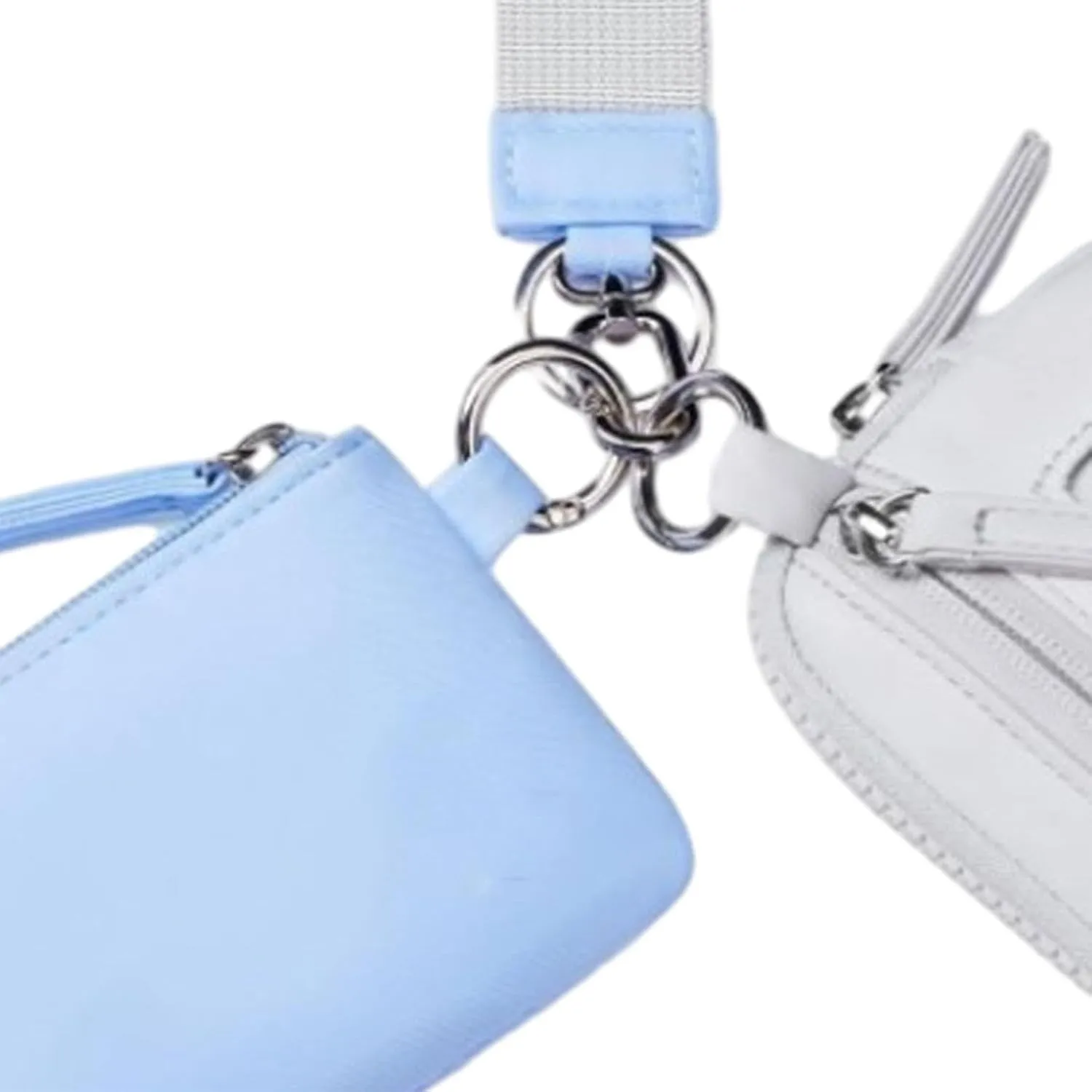 Keychain Wristlet Wallet Purse Card Storage with Zipper Bag Double Pouch Women Men for Traveling Street Fishing Shopping Hiking, Blue Gray