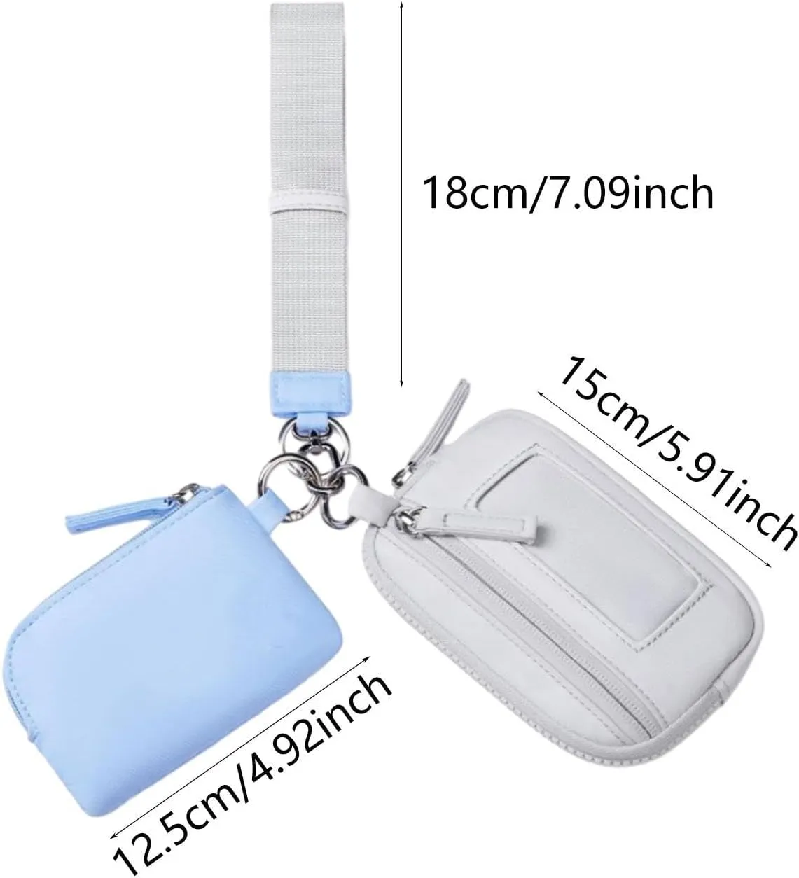 Keychain Wristlet Wallet Purse Card Storage with Zipper Bag Double Pouch Women Men for Traveling Street Fishing Shopping Hiking, Blue Gray
