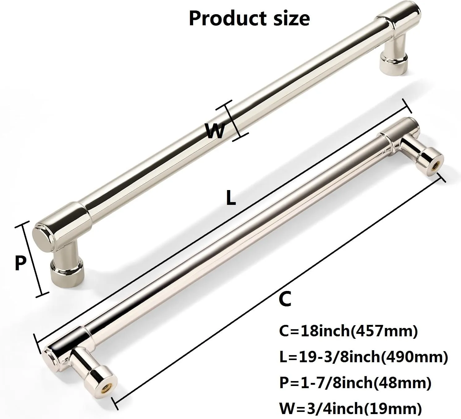 khtumeware Appliance Pulls Polished Nickel 18 Inch(457mm) Center to Center 1 Pack Heavy Duty Drawer Pulls Kitchen Cabinet Handle Cabinet Hardware