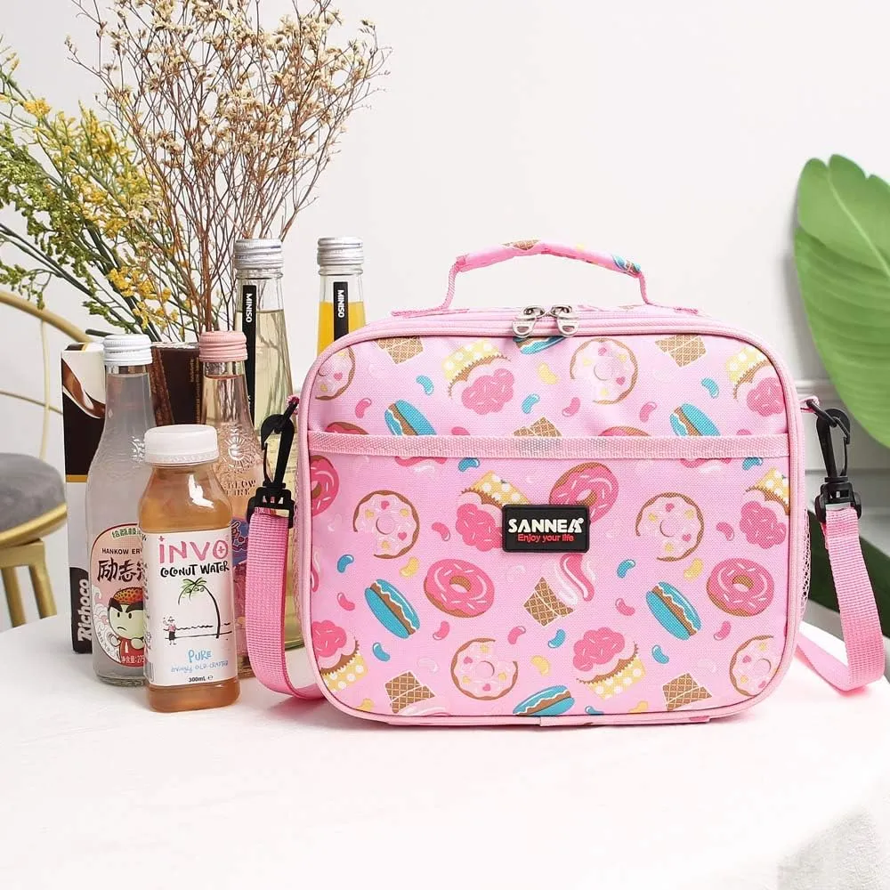 Kids Insulated Reusable Lunch Tote Bag for Girls Women Insulated Lunch Portable with Adjustable Shoulder Strap for Travel Camping Picnic Work Work