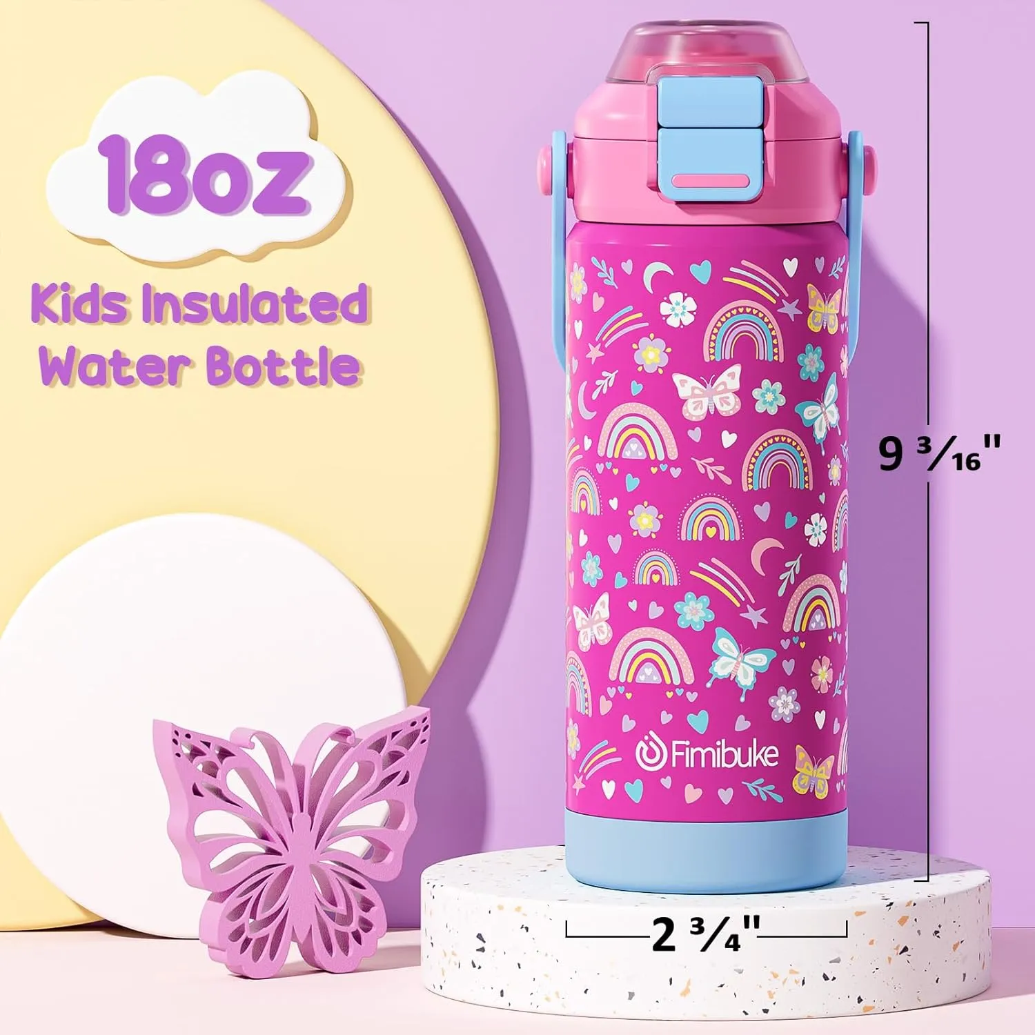 Kids Insulated Water Bottle with Pop-Open Straw & Spout 2-in-1 Lid, 18oz Leak Proof 18/8 Stainless Steel Vacuum Tumbler, BPA-Free Kids Cup For Travel School Boys Girls Toddler, 2 Packs Sea World