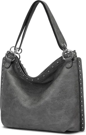 KILAMAL Hobo Bag Oversized Tote Bag Women's Riveted Shoulder Bag and Handbag Crossbody Bag Top Handle with Pocket Zipper