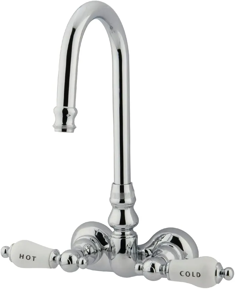 Kingston Brass CC74T1 Vintage Leg Tub Filler, Porcelain Lever Handle, Polished Chrome,8-Inch Adjustable Center