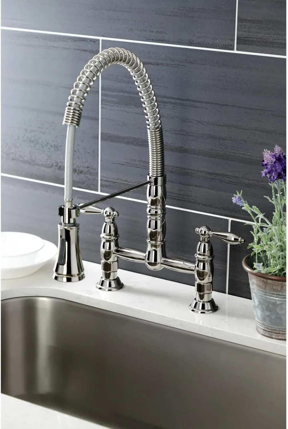 Kingston Brass GS1271AL Heritage Pull-Down Sprayer Kitchen Faucet, 14.13 x 10 x 18.75, Polished Chrome