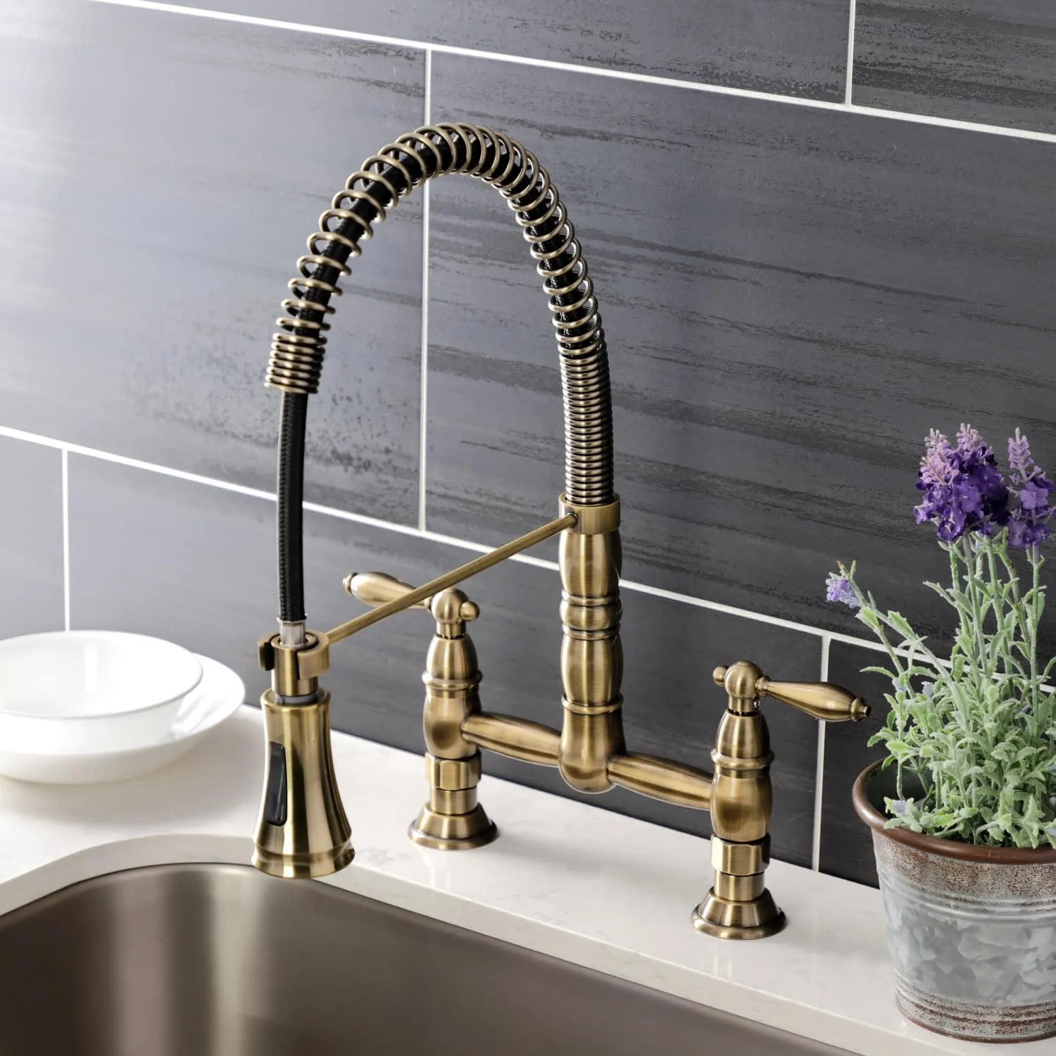 Kingston Brass GS1271AL Heritage Pull-Down Sprayer Kitchen Faucet, 14.13 x 10 x 18.75, Polished Chrome
