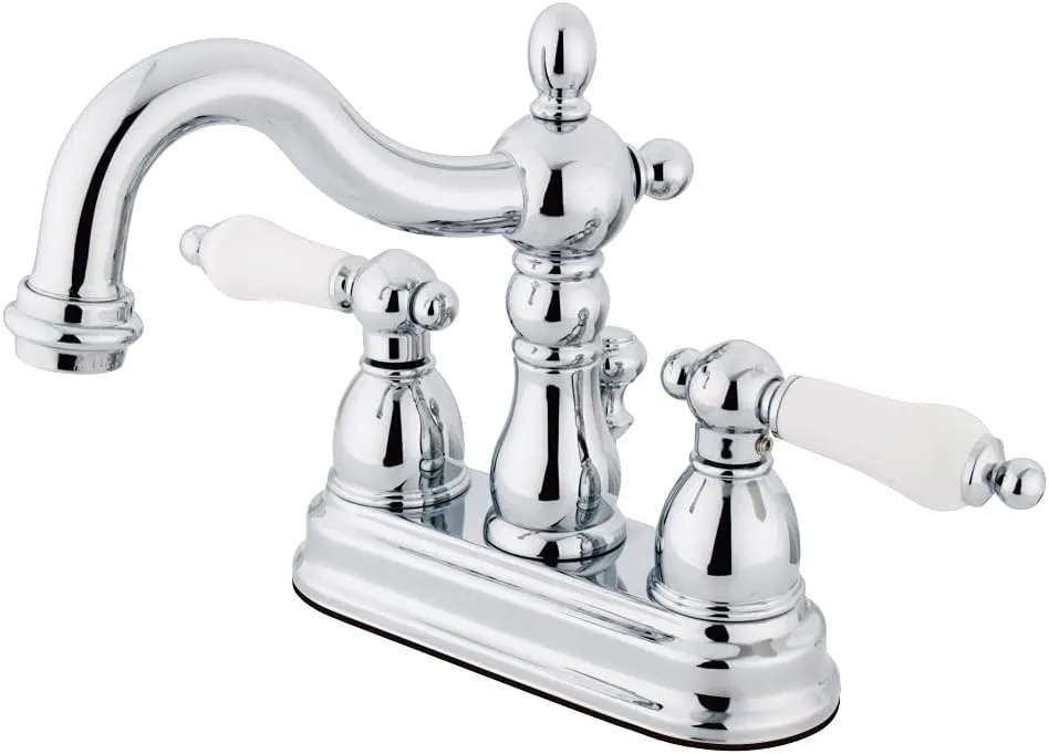 Kingston Brass KB1601PL Heritage 4-Inch Centerset Lavatory Faucet with Porcelain Lever Handle, Polished Chrome