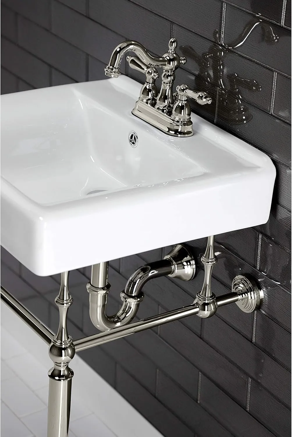Kingston Brass KB1606AL Heritage 4-Inch Centerset Lavatory Faucet with Metal Lever Handle, Polished Nickel