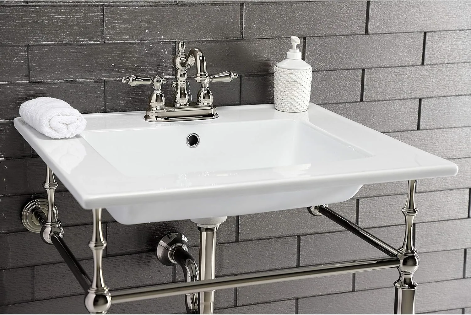 Kingston Brass KB1606AL Heritage 4-Inch Centerset Lavatory Faucet with Metal Lever Handle, Polished Nickel