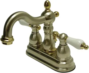 Kingston Brass KB1609PL Heritage 4-Inch Centerset Lavatory Faucet with Porcelain Lever Handle, Brushed Nickel and Polished Brass