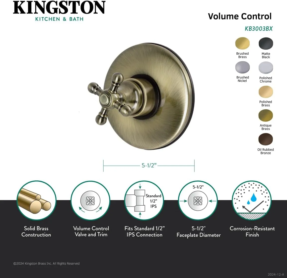 Kingston Brass KB3002BX Volume Control, Polished Brass