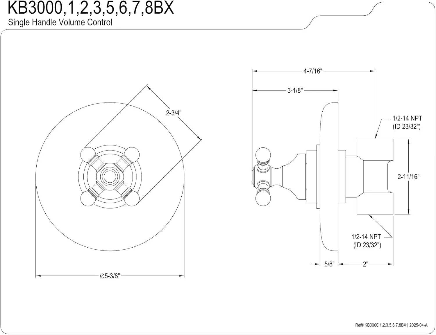Kingston Brass KB3002BX Volume Control, Polished Brass
