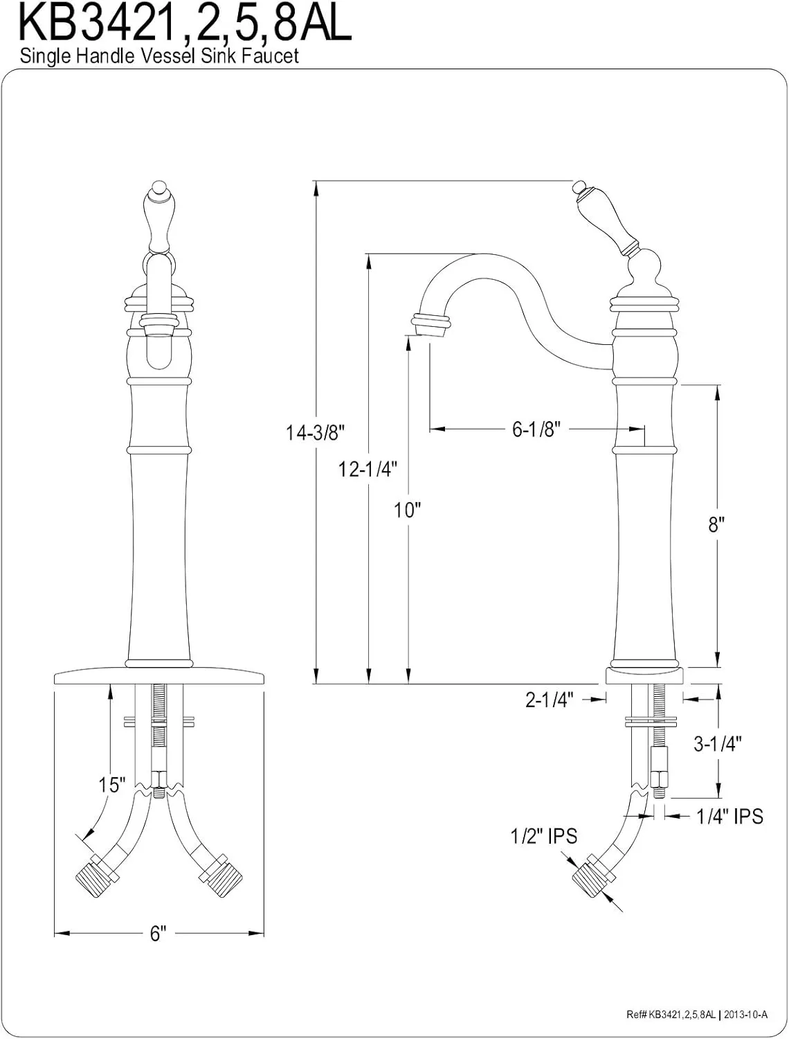 Kingston Brass KB3422AL Victorian Vessel Sink Faucet, 6-1/8", Polished Brass