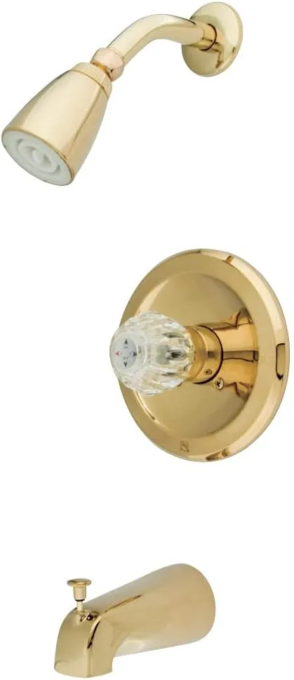 Kingston Brass KB532 Single Acrylic Handle Tub and Shower Faucet, Polished Brass,5-Inch Spout Reach