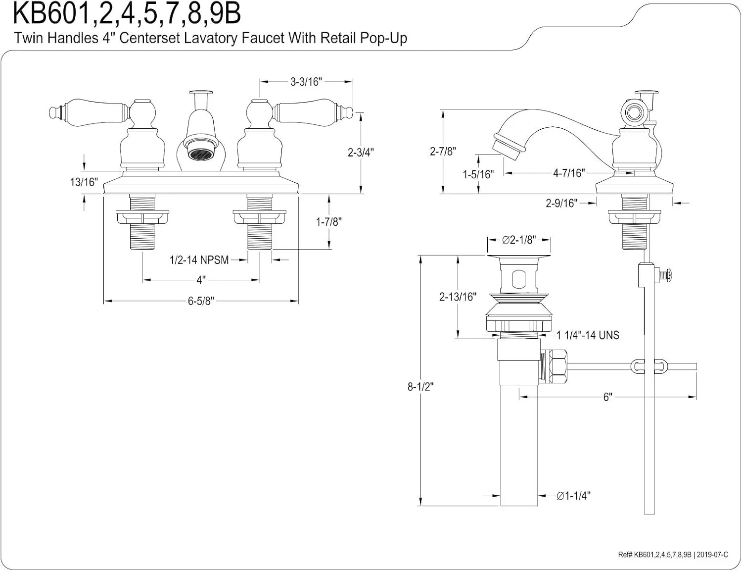 Kingston Brass KB602B Centerset Lavatory Faucet, Polished Brass