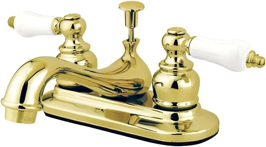 Kingston Brass KB602PL Restoration 4-Inch Centerset Lavatory Faucet with Porcelain Lever Handle, Polished Brass