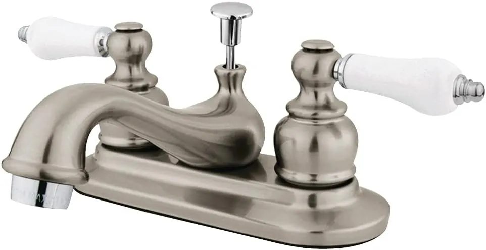 Kingston Brass KB607B Victorian 4-Inch Centerset Lavatory Faucet Retail Pop-Up, Brushed Nickel/Polished Chrome