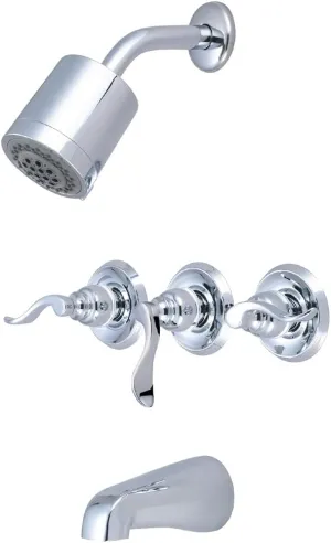Kingston Brass KB8231NFL NuWave French 3 Handle Tub and Shower Faucet, Polished Chrome,3-1/8 inch Diameter Escutcheon